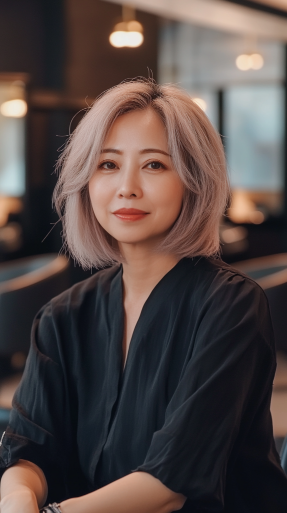 ピンクベージュ　ヘアスタイル