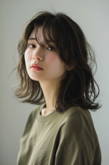 2025_セミロングヘア　ゆるパーマ　外はね