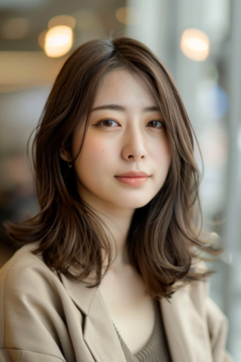 2025_セミロングヘア　センター分け
