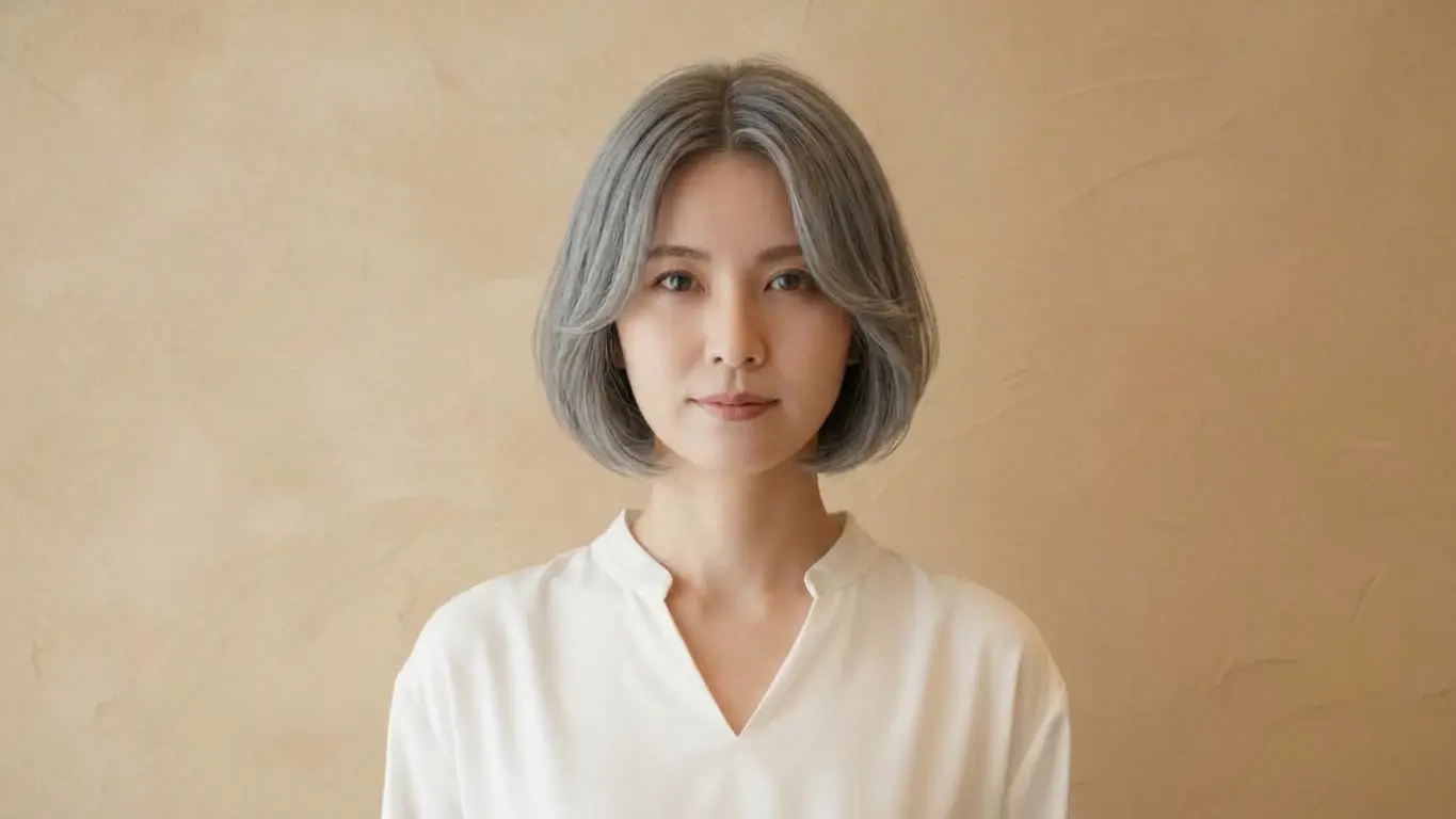 センターパートショート正面。グレージュ・エラをカバーした美しいシルエット